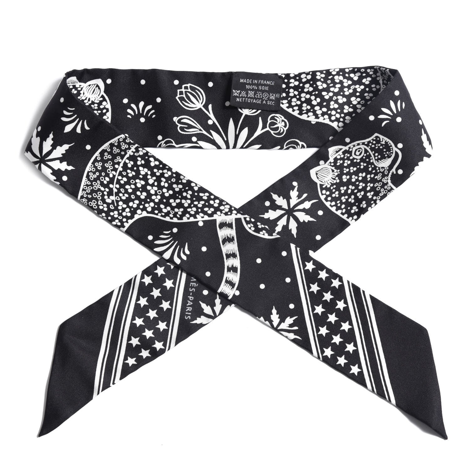 Hermes Silk Les Leopards Twilly Black White 1 of 5