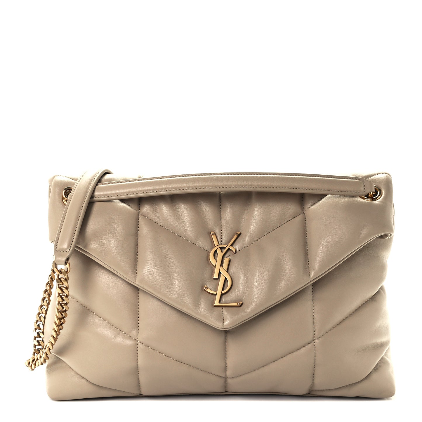 Lambskin Quilted Medium Loulou Puffer Monogram Chain Satchel Dark Beige