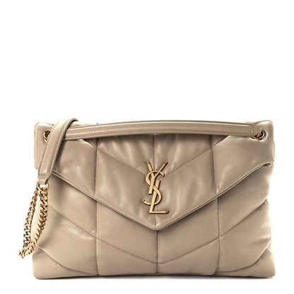 Saint Laurent Lambskin Quilted Medium Loulou Puffer Monogram Chain Satchel Dark Beige 1 of 11