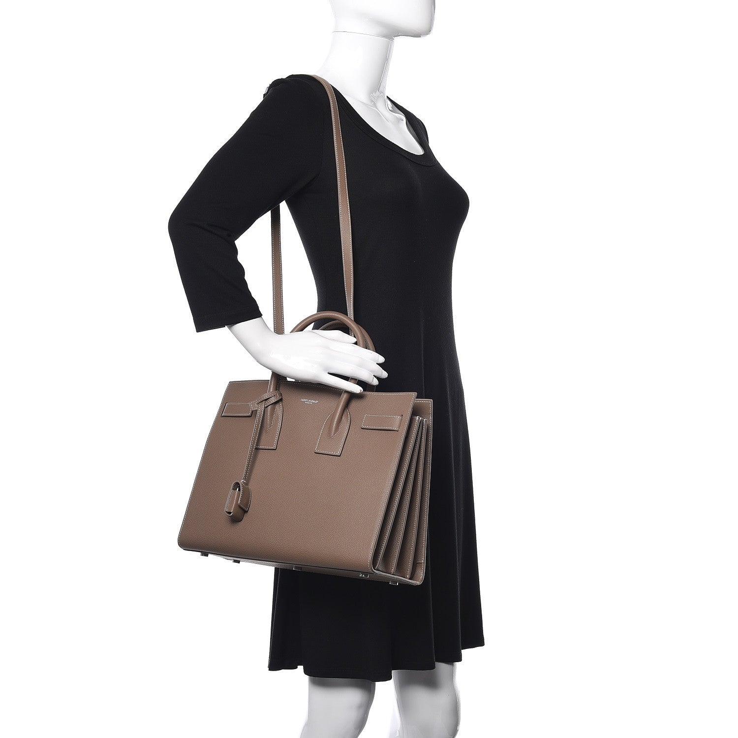 Saint Laurent Grained Calfskin Topstitch Small Classic Sac De Jour Taupe 2 of 11