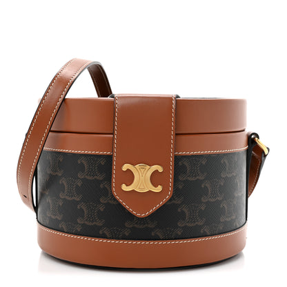 Celine Calfskin Triomphe Canvas Medium Tambour Bag Tan 1 of 10