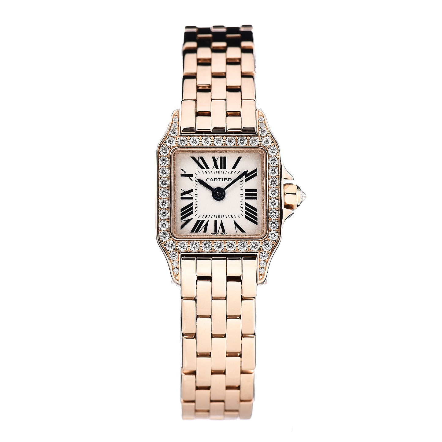 18K Pink Gold Diamond Bezel 17mm Santos Demoiselle Quartz Watch