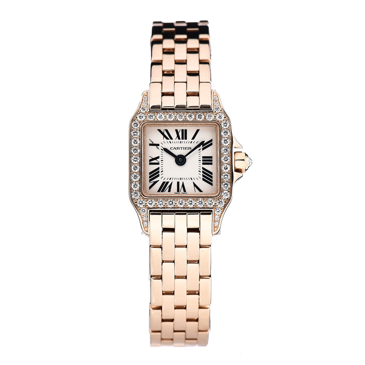 Cartier 18K Pink Gold Diamond Bezel 17mm Santos Demoiselle Quartz Watch 1 of 8