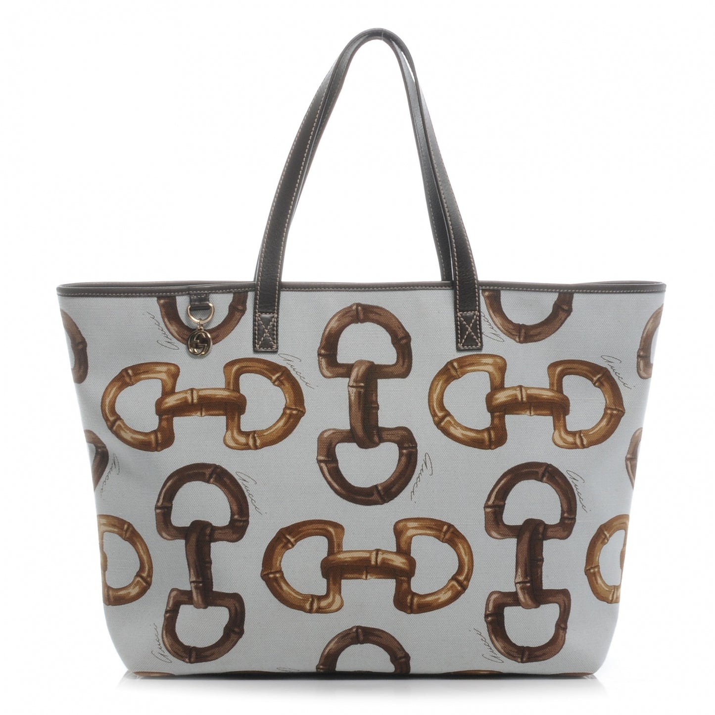 Canvas Bamboo Horsebit Print Tote Brown