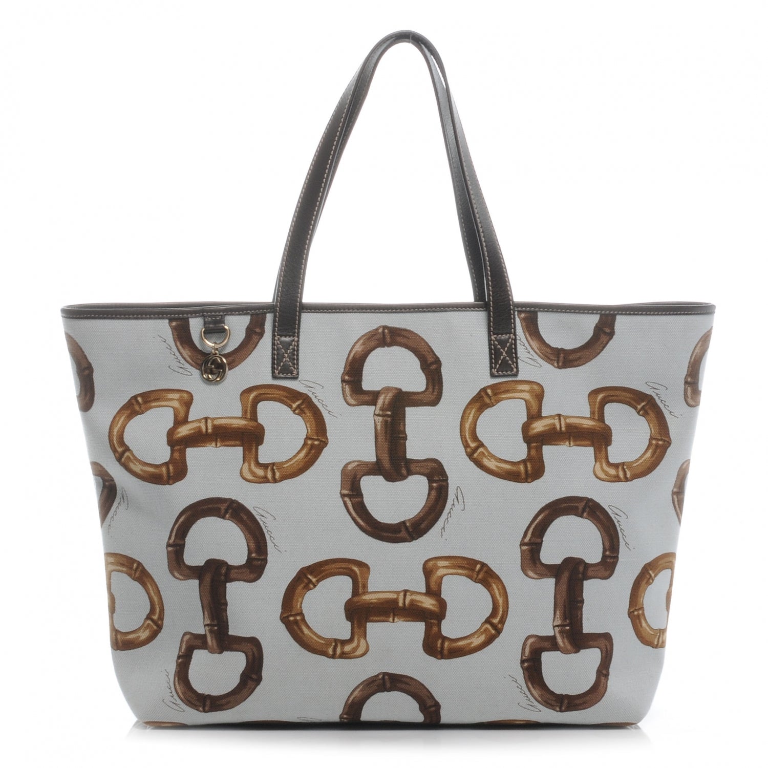 Gucci Canvas Bamboo Horsebit Print Tote Brown 1 of 7