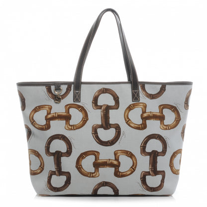Gucci Canvas Bamboo Horsebit Print Tote Brown 1 of 7