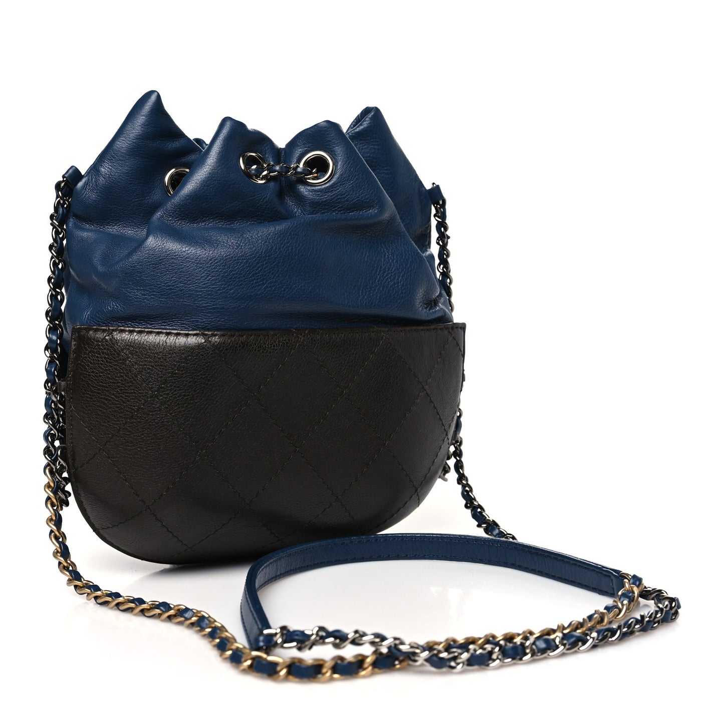 Calfskin Quilted Small Gabrielle Bucket Navy Blue Brown