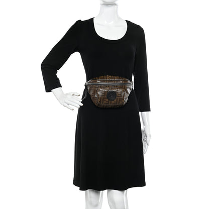 Fendi Glazed Fabric Vitello Century FF 1974 Stamp Patch Pocket Belt Bag Mogano Panna Black 2 of 14