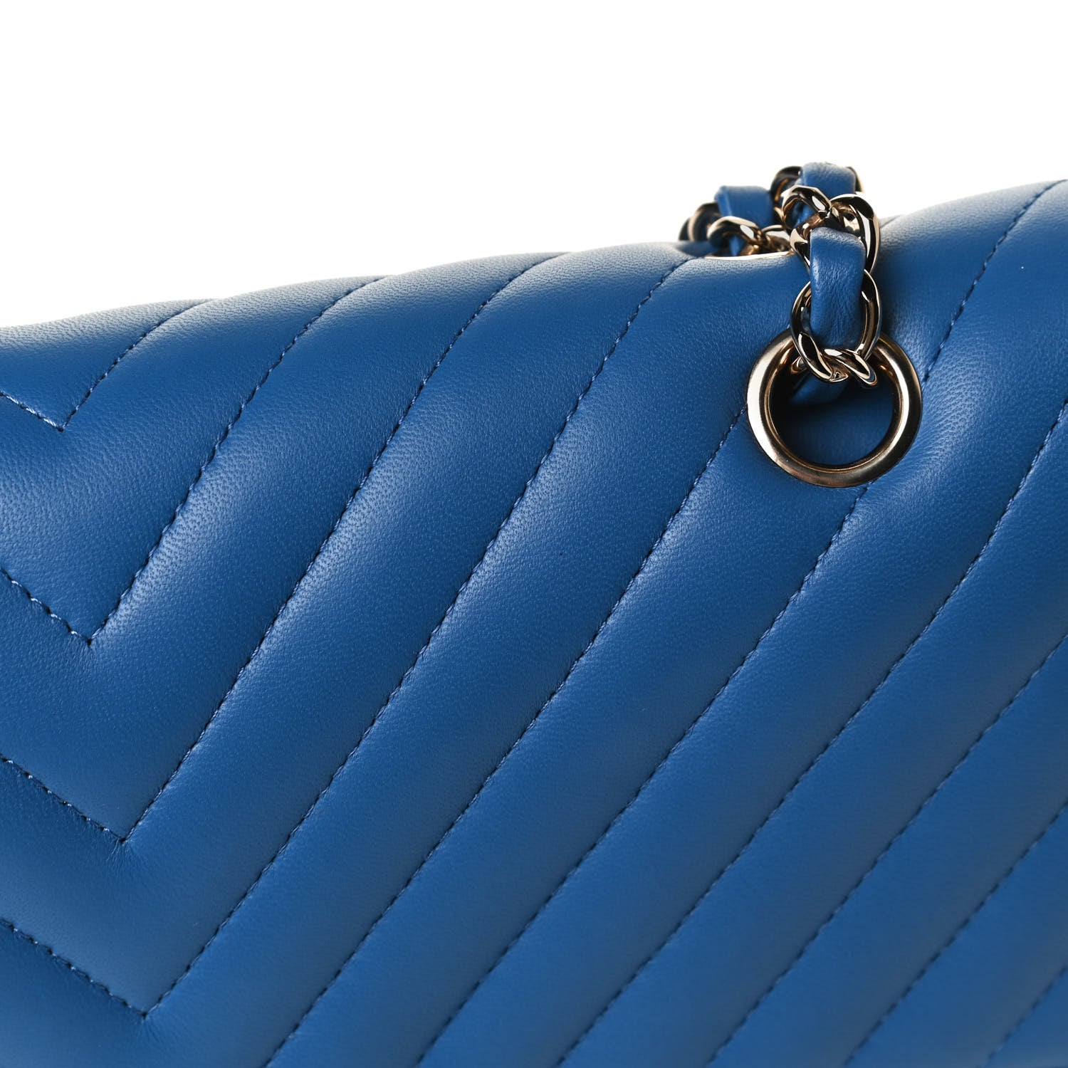 Chanel Lambskin Chevron Quilted Medium Double Flap Blue 10 of 14