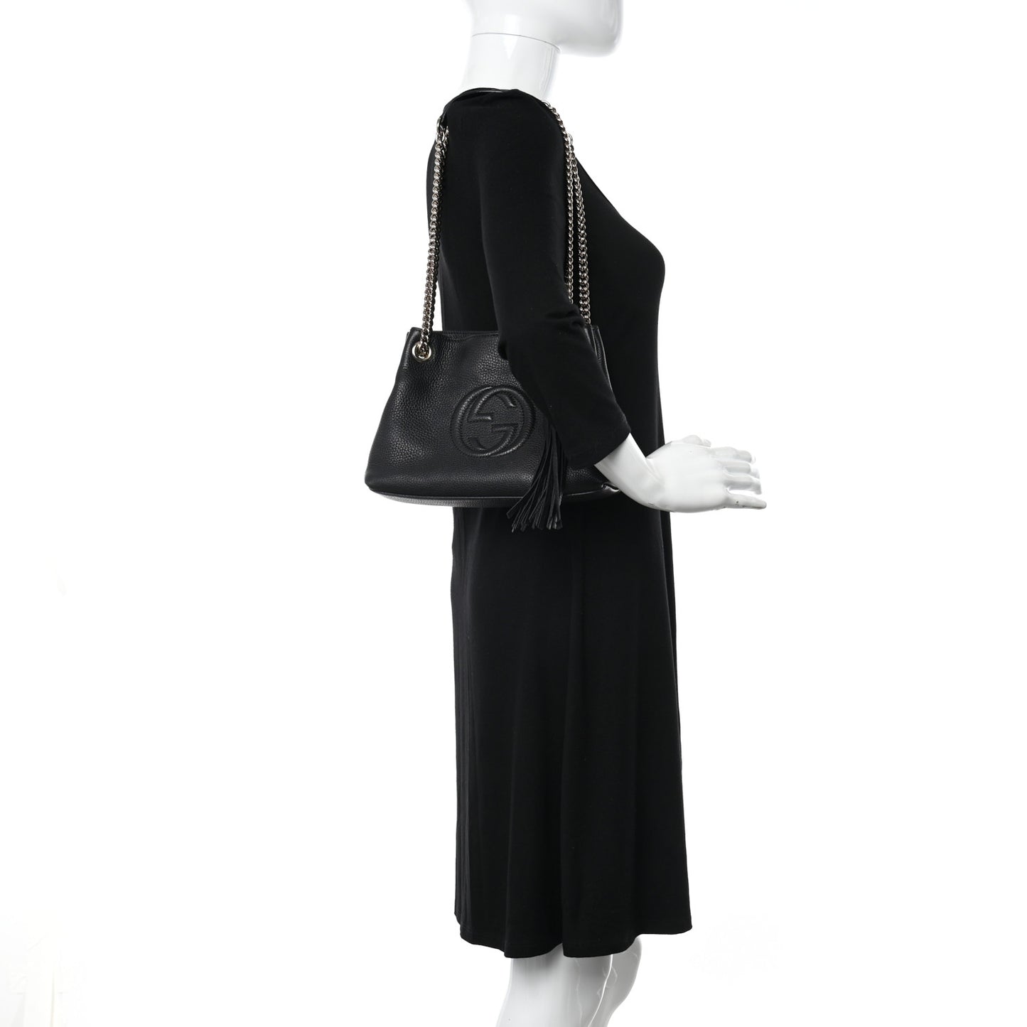 Pebbled Calfskin Small Soho Chain Shoulder Bag Black