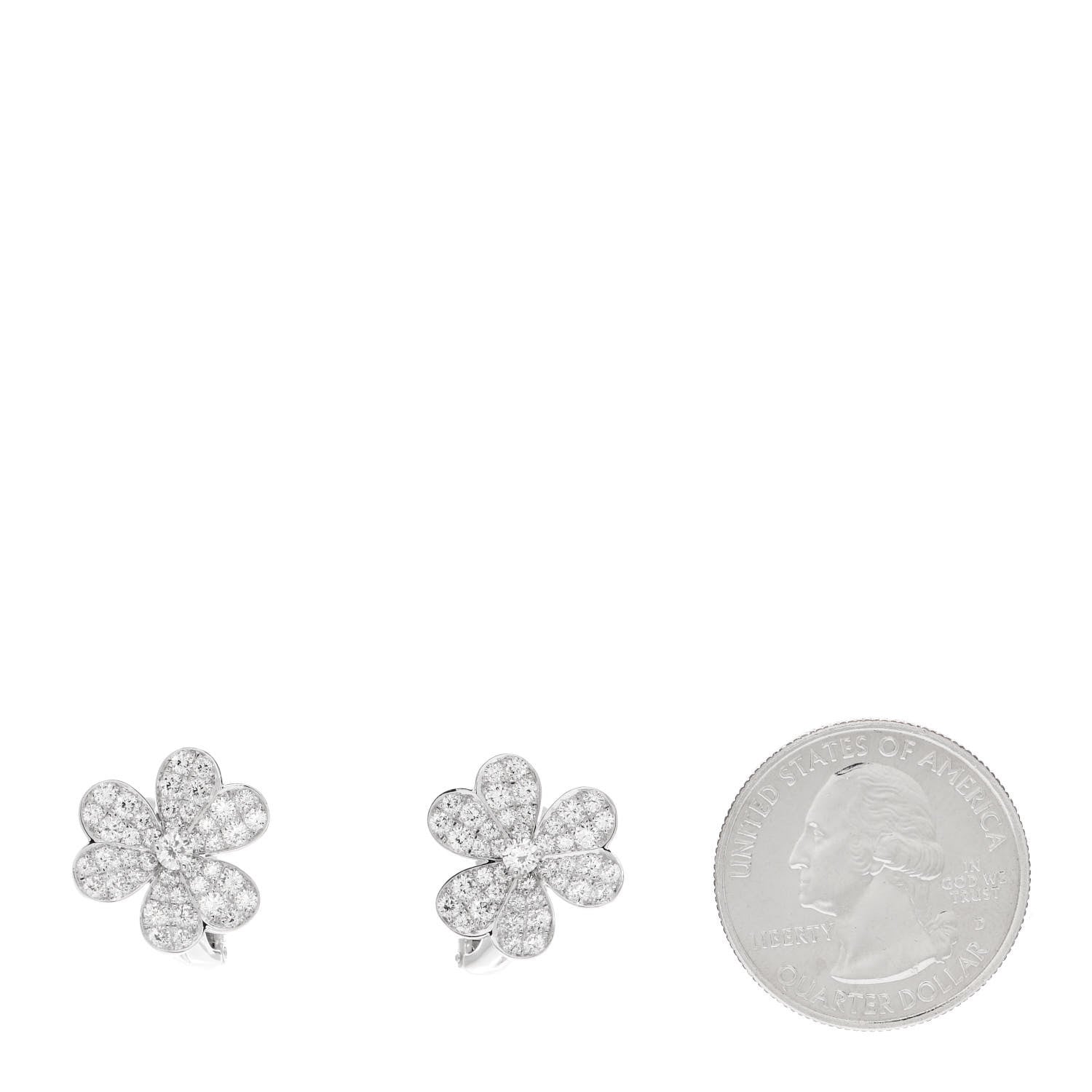 Van Cleef & Arpels 18K White Gold Diamond Small Frivole Pave Earrings 2 of 8