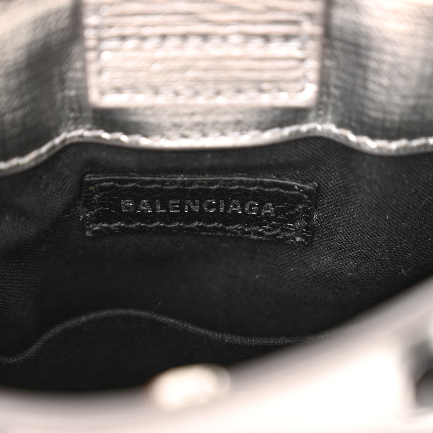 Balenciaga Metallic Textured Calfskin Logo Shopping Phone Holder Bag Silver 6 of 12