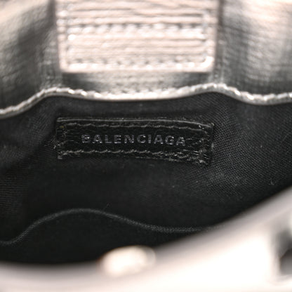 Balenciaga Metallic Textured Calfskin Logo Shopping Phone Holder Bag Silver 6 of 12