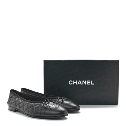 Chanel Aged Calfskin Quilted CC Cap Toe Ballerina Flats 39.5 Black 9 of 9
