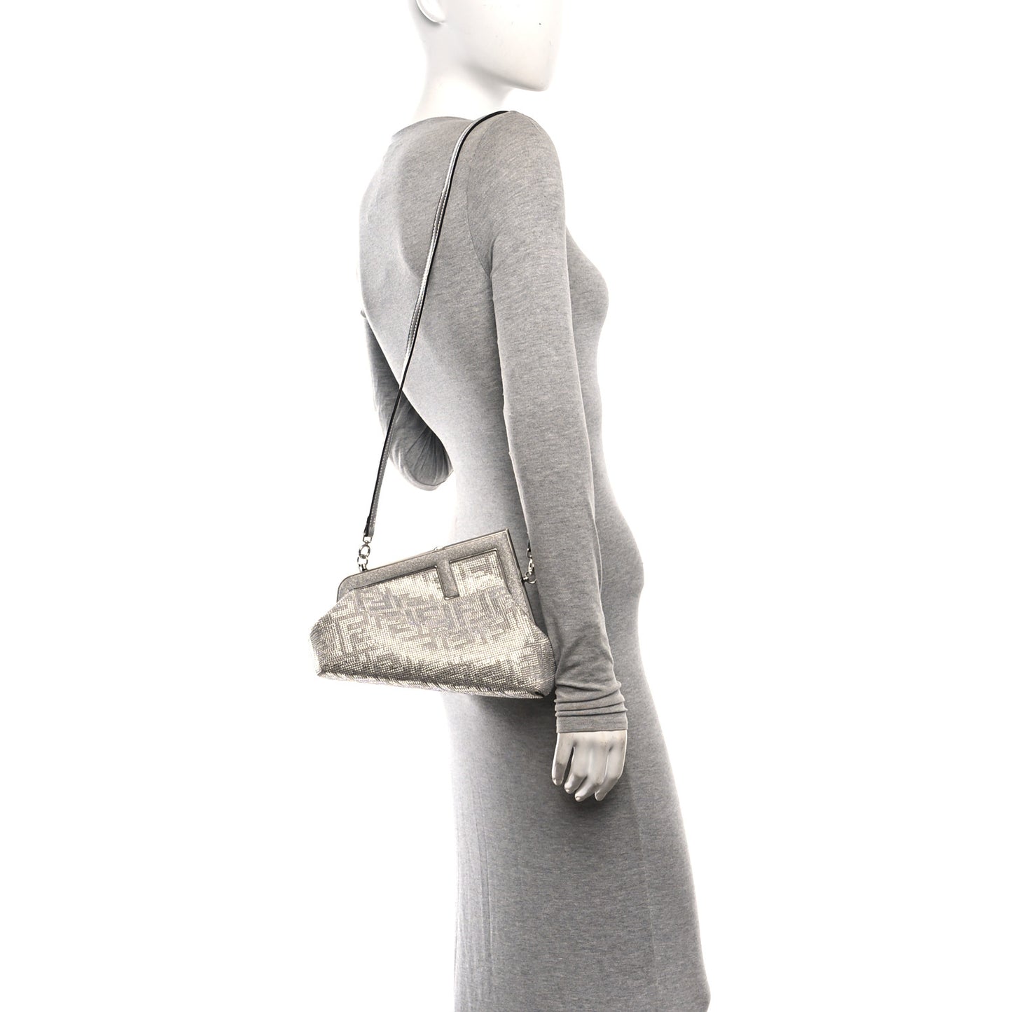 Crystal Vitello Laminato FF Fendi Small First Argento