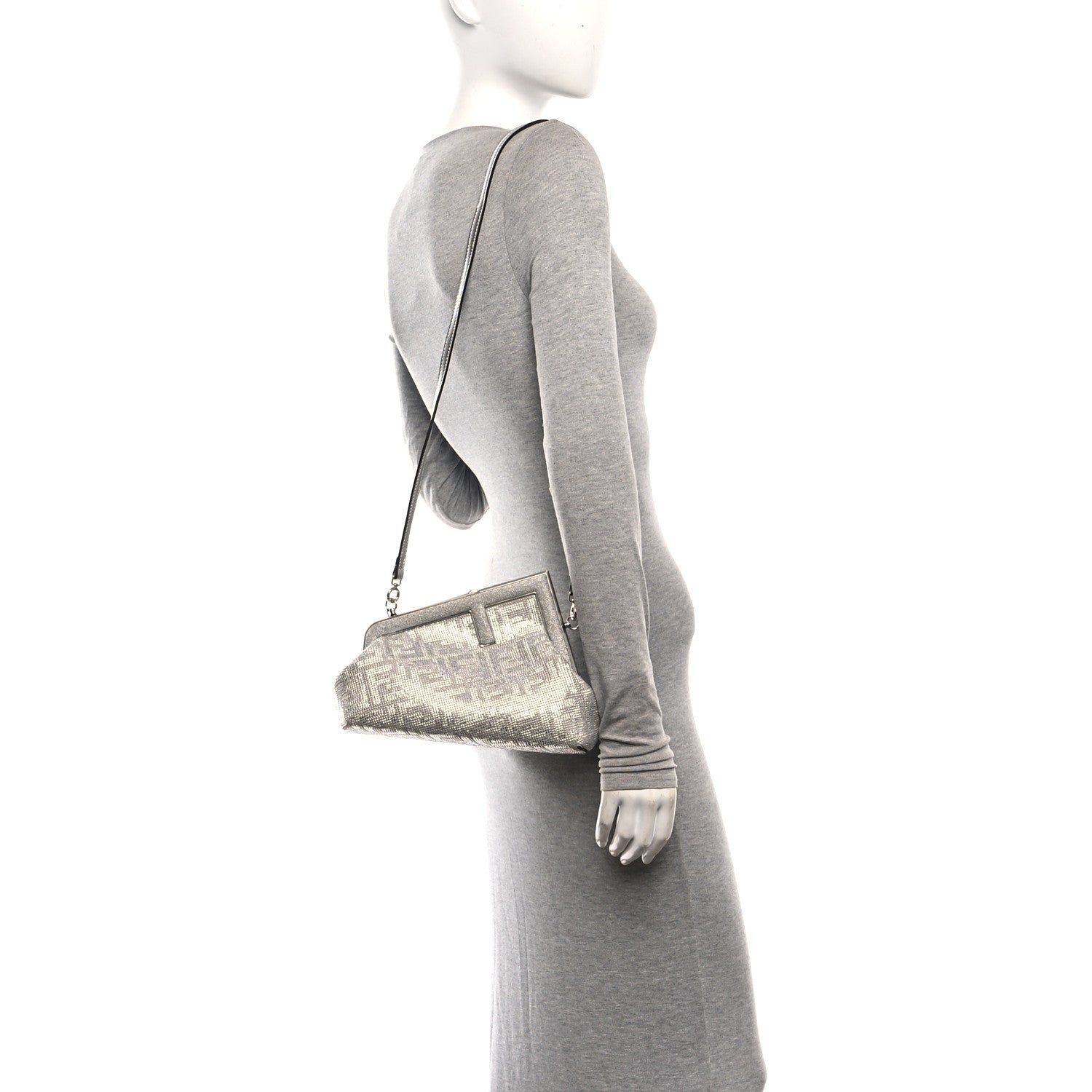 Fendi Crystal Vitello Laminato FF Fendi Small First Argento 2 of 10