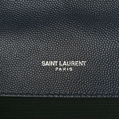 Saint Laurent Grain De Poudre Textured Mixed Matelasse Triquilt Medium Monogram Satchel Deep Marine 6 of 9