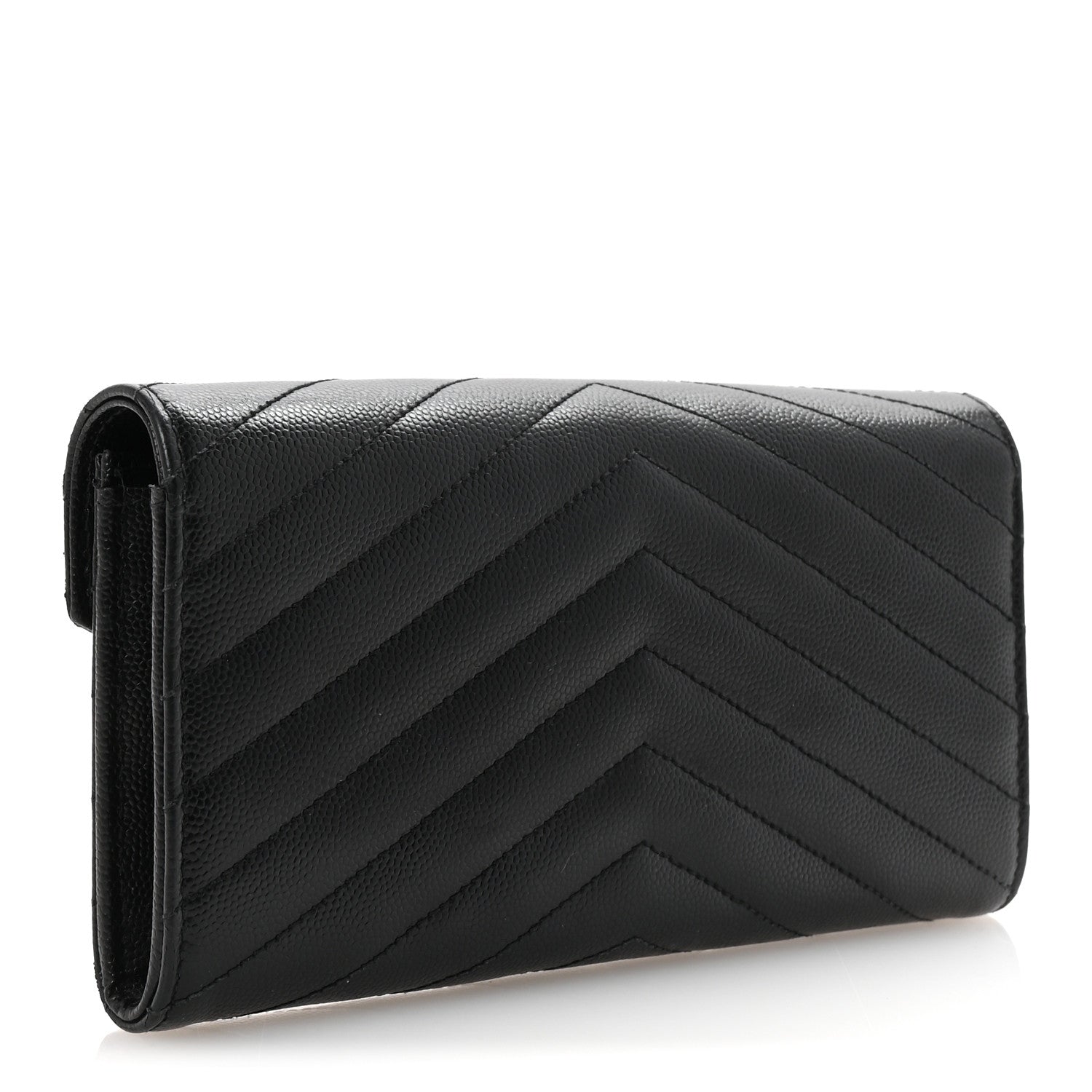 Saint Laurent Grain De Poudre Matelasse Chevron Monogram Flap Wallet Black 3 of 6