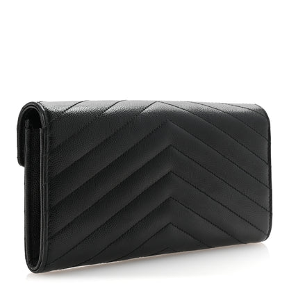 Saint Laurent Grain De Poudre Matelasse Chevron Monogram Flap Wallet Black 3 of 6
