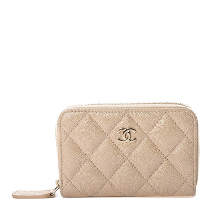 Chanel Iridescent Caviar Quilted Zip Around Coin Purse Beige 1 of 9