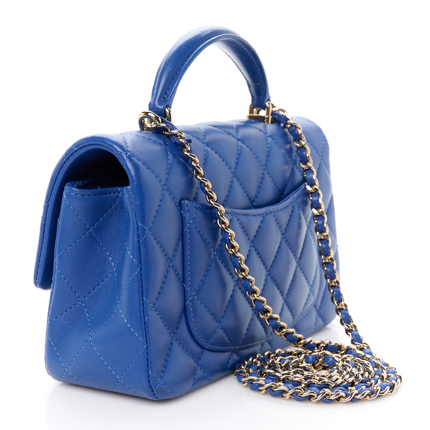 Chanel Lambskin Quilted Mini Top Handle Rectangular Flap Blue 3 of 12