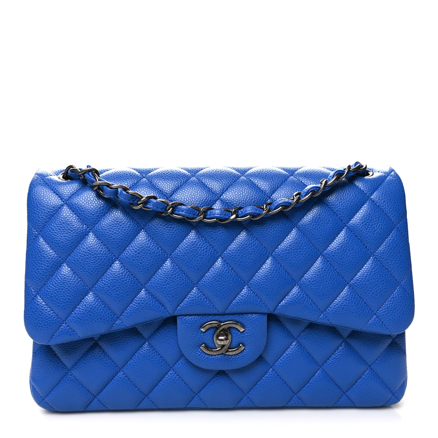 Caviar Quilted Jumbo Double Flap Blue
