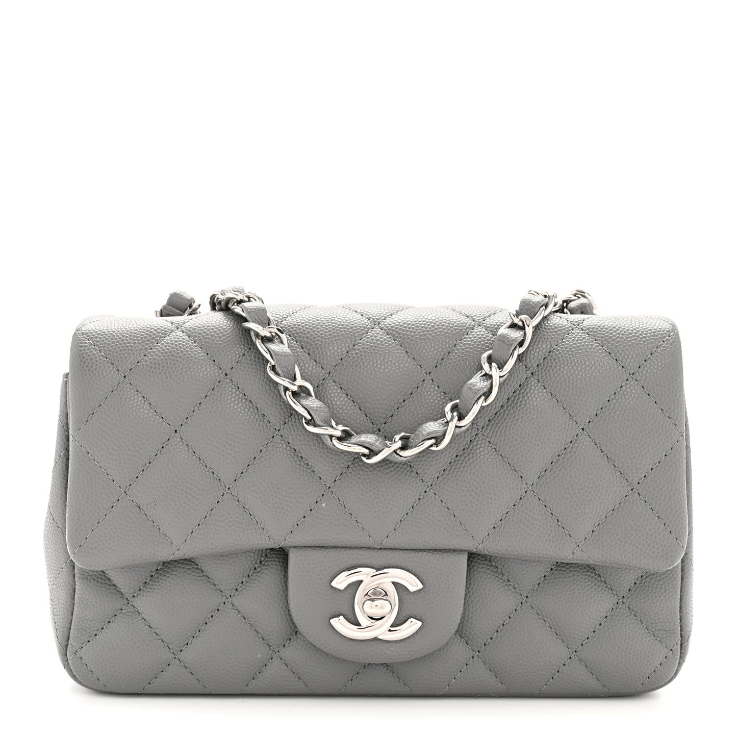 Caviar Quilted Mini Rectangular Flap Grey