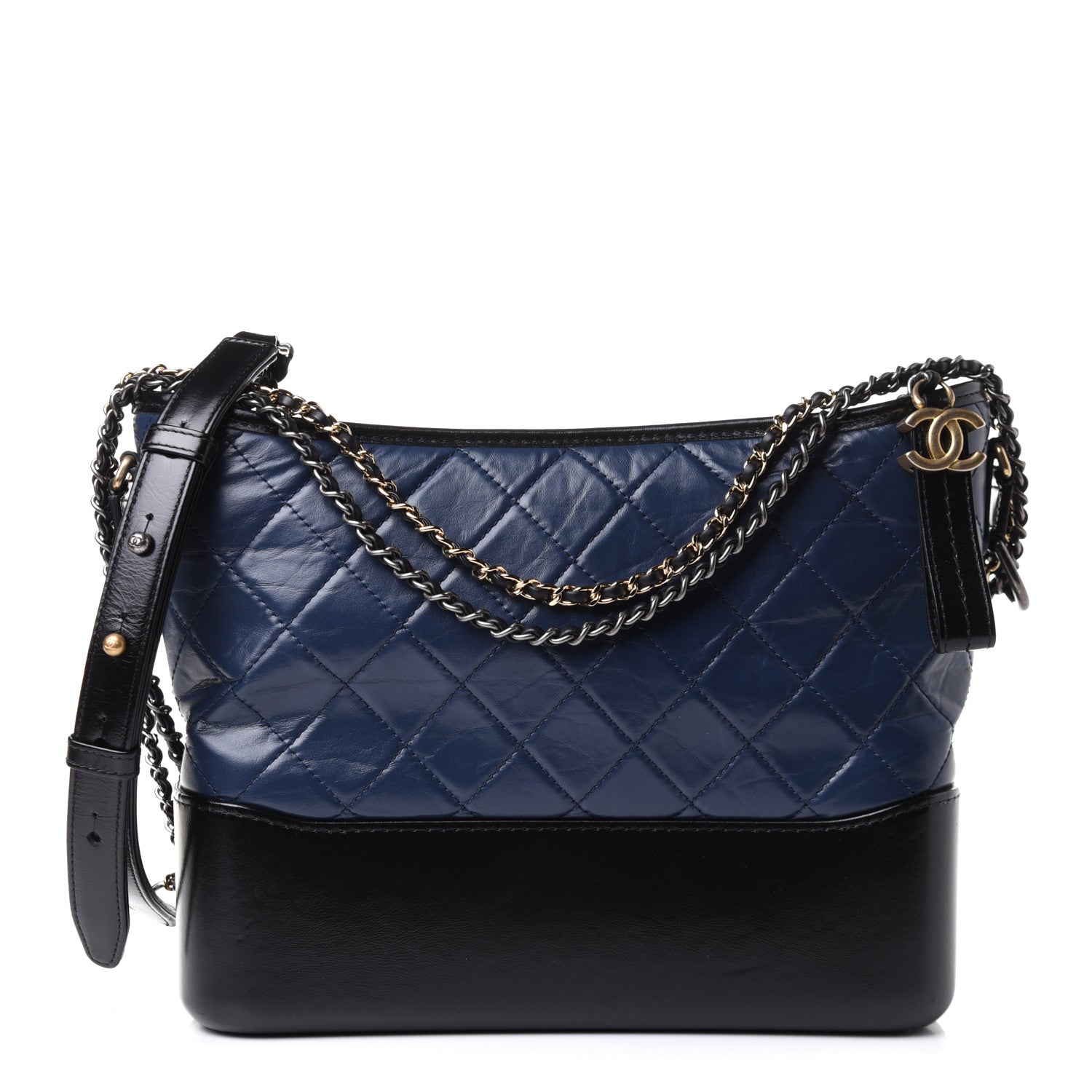 Chanel Aged Calfskin Quilted Medium Gabrielle Hobo Navy Black 1 of 11
