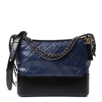 Chanel Aged Calfskin Quilted Medium Gabrielle Hobo Navy Black 1 of 11
