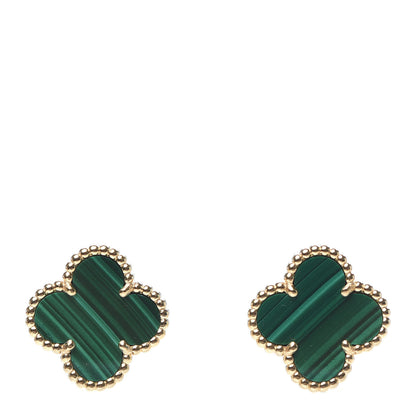 Van Cleef & Arpels 18K Yellow Gold Malachite Vintage Alhambra Earrings 1 of 6