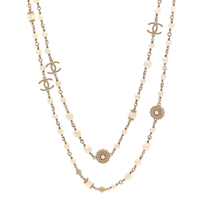 Chanel Pearl CC Flower Long Necklace White Gold 1 of 5