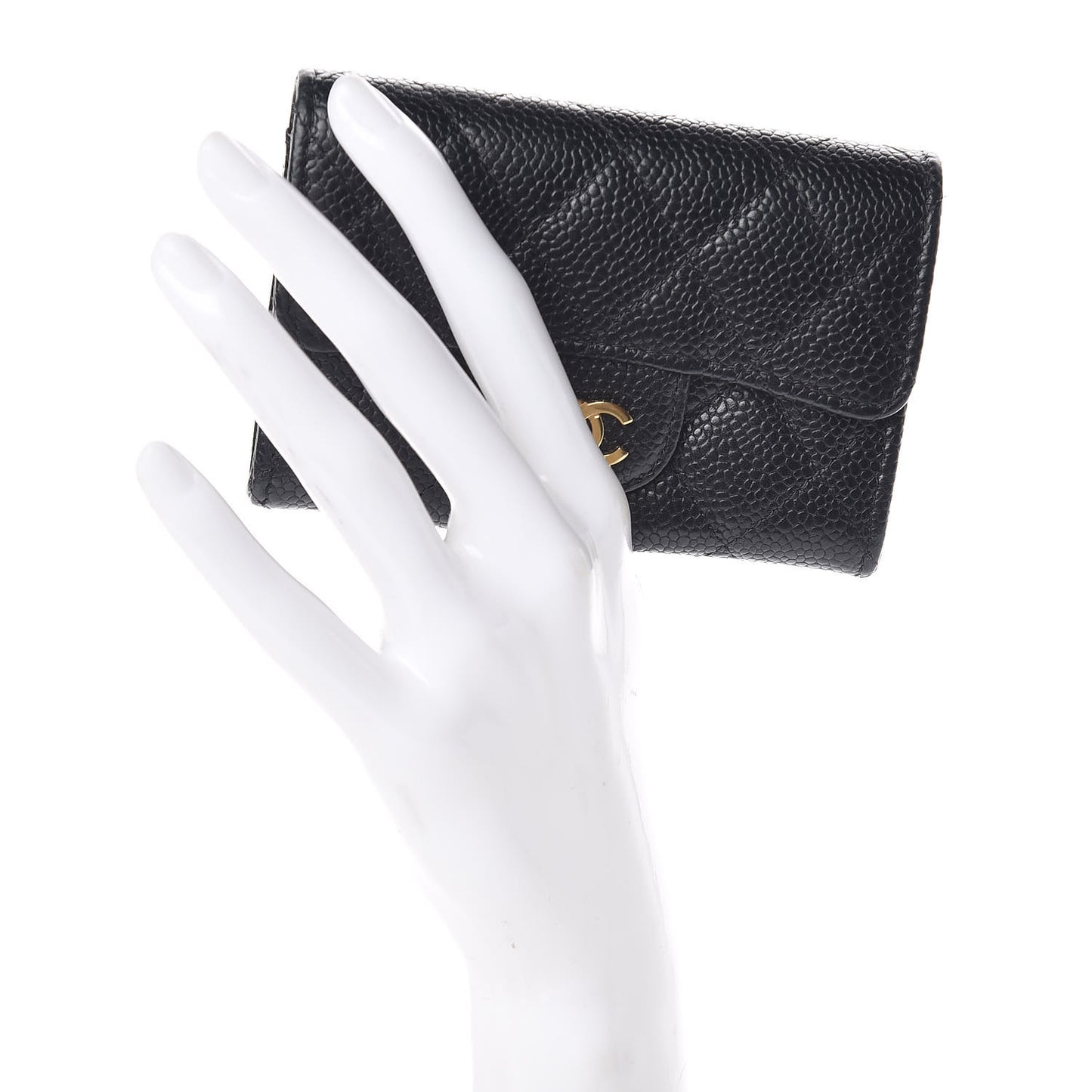Caviar Quilted Flap Card Holder Black