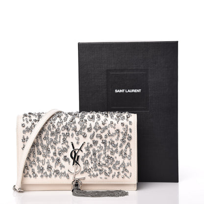 Saint Laurent Calfskin Bead Embellished Kate Monogram Tassel Chain Wallet White 17 of 17