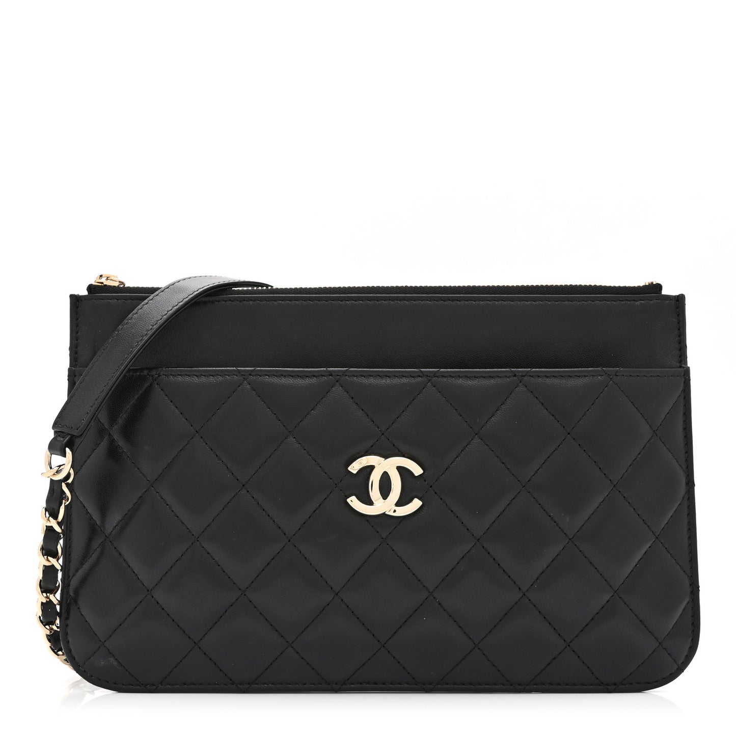 Lambskin Quilted Clutch With Chain Black