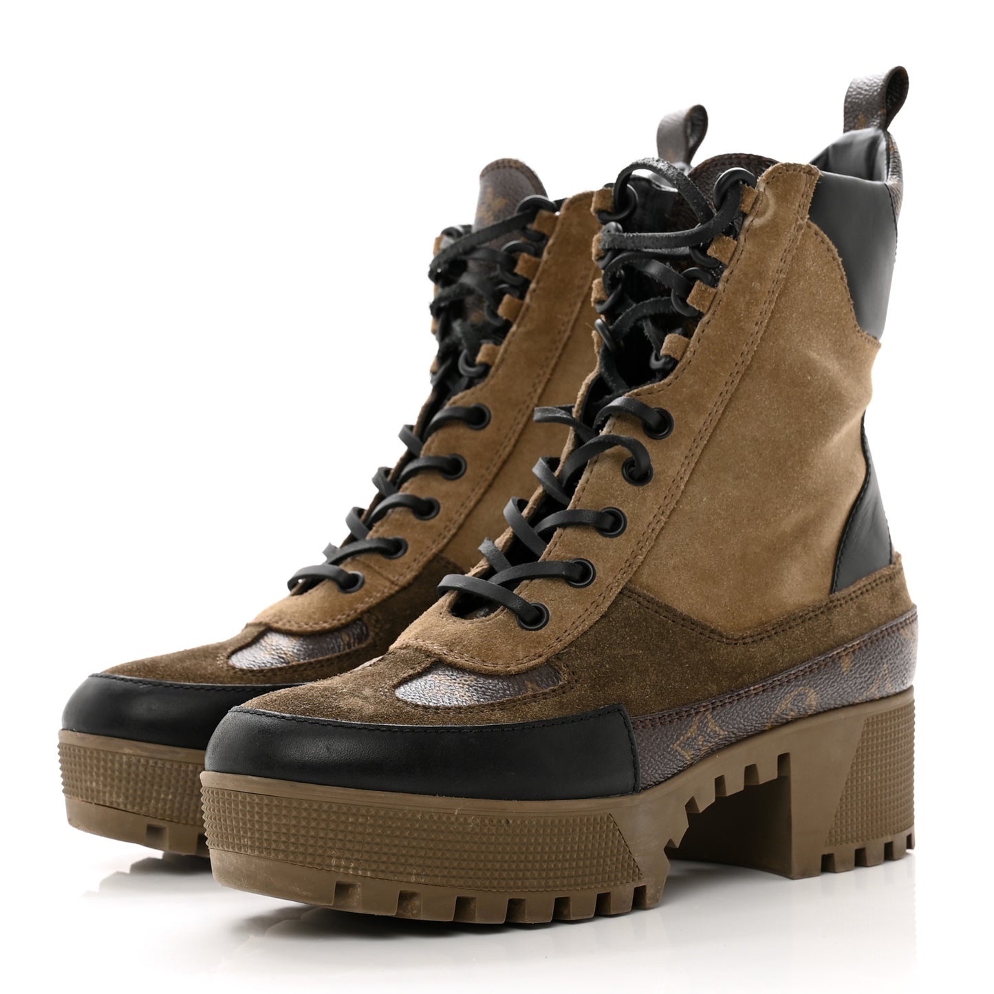 Suede Calfskin Monogram Laureate Platform Desert Boots 38 Taupe