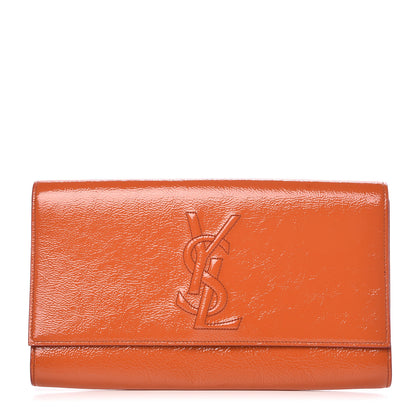 Saint Laurent Textured Patent Monogram Large Belle De Jour Clutch Orange 1 of 6