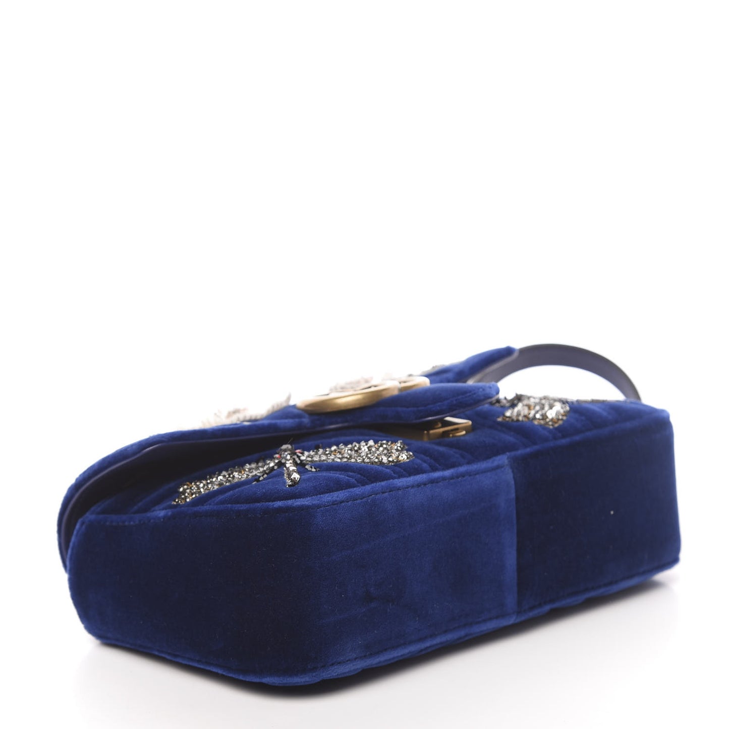 Velvet Matelasse Embroidered Mini GG Marmont Shoulder Bag Cobalt Blue