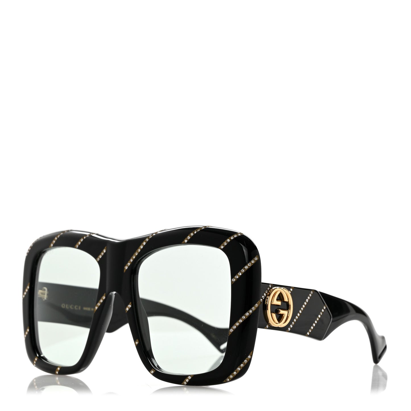 Acetate Crystal Striped Square Frame Sunglasses GG0498S Black
