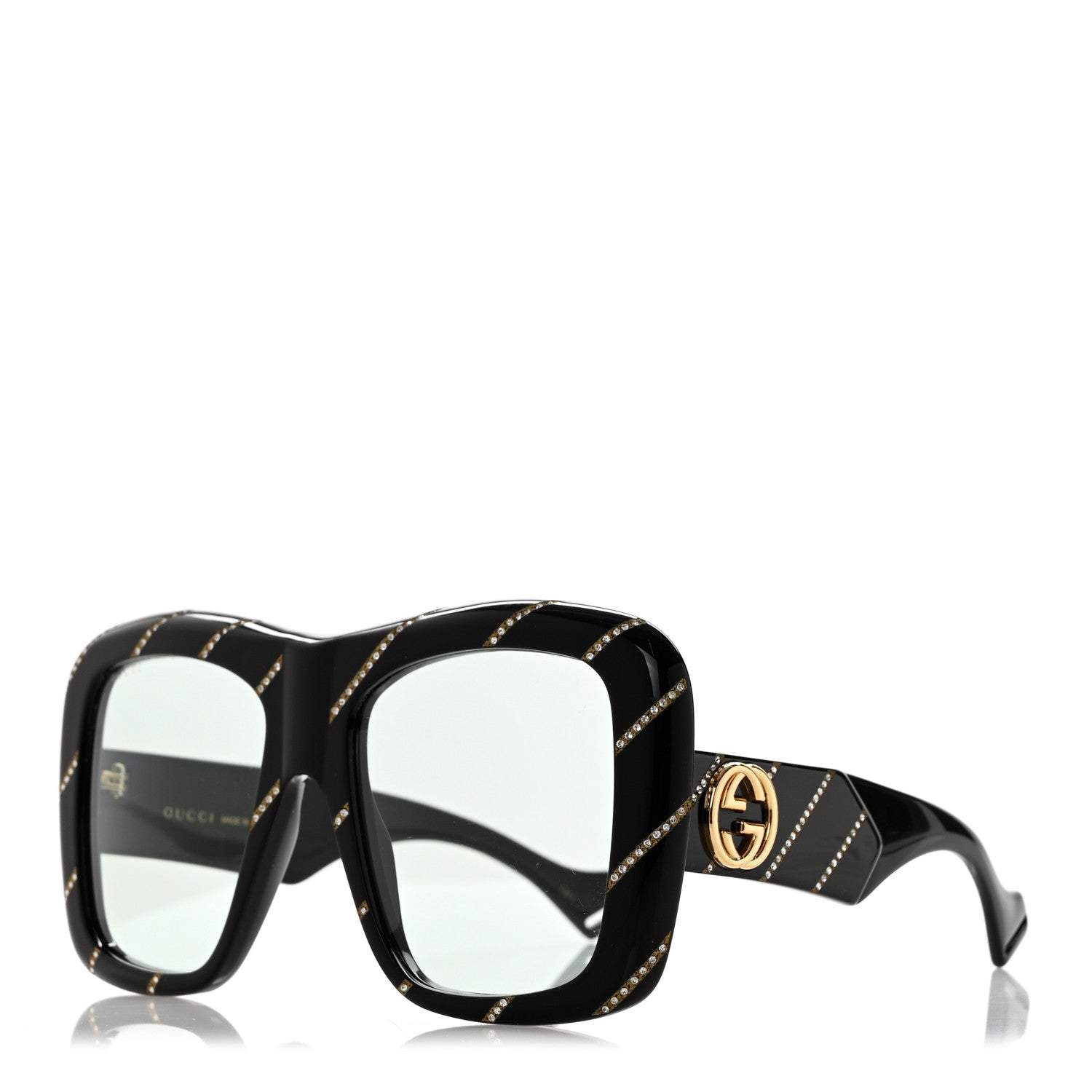 Gucci Acetate Crystal Striped Square Frame Sunglasses GG0498S Black 1 of 8
