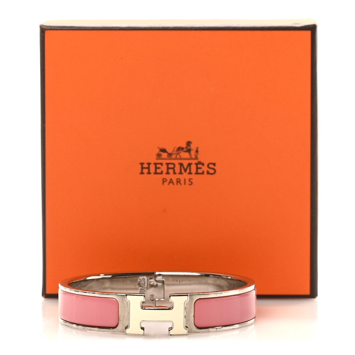 Hermes Enamel Narrow Clic Clac H Bracelet PM Rose Velours White 7 of 7