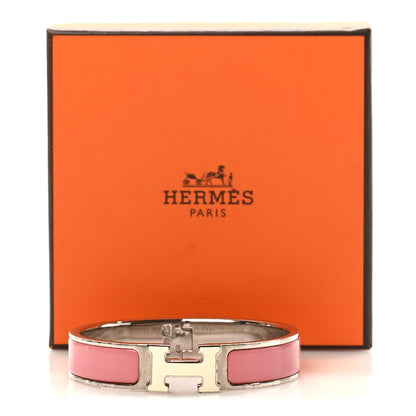 Hermes Enamel Narrow Clic Clac H Bracelet PM Rose Velours White 7 of 7
