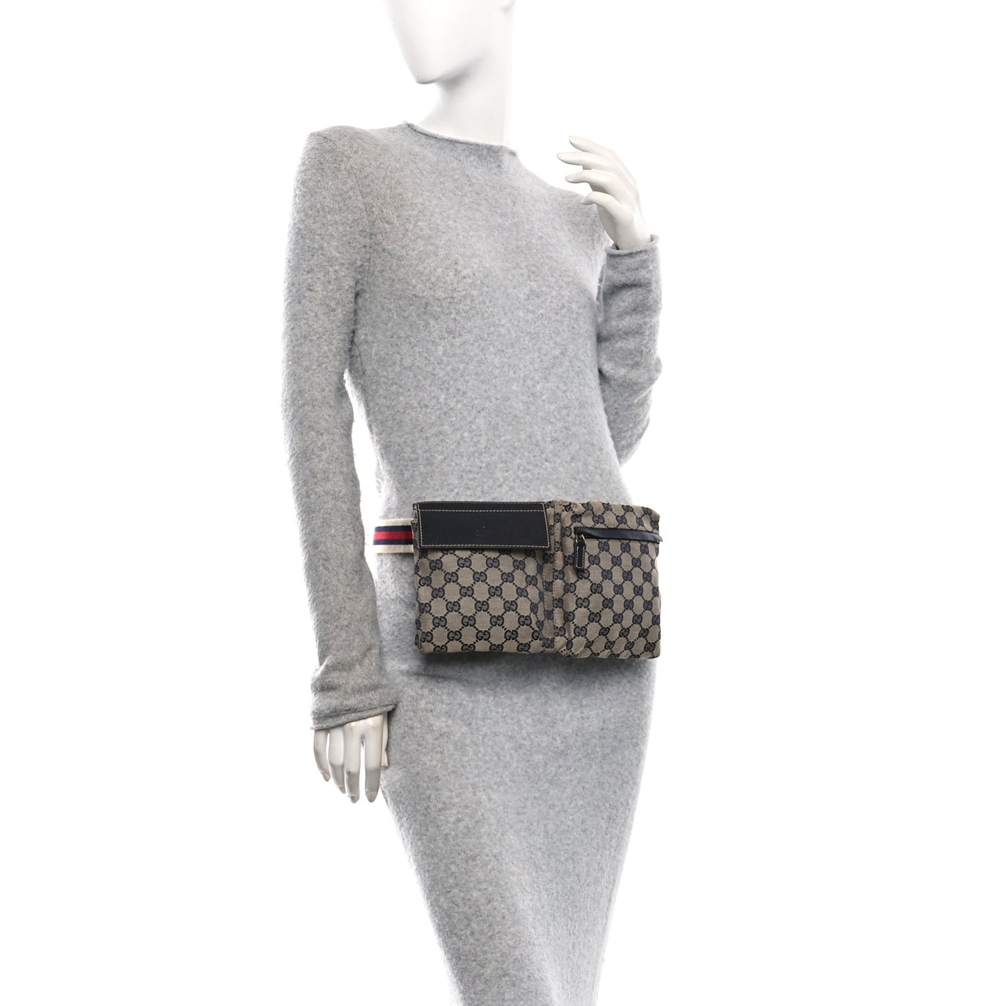 GG Monogram Web Double Pocket Belt Bag Navy