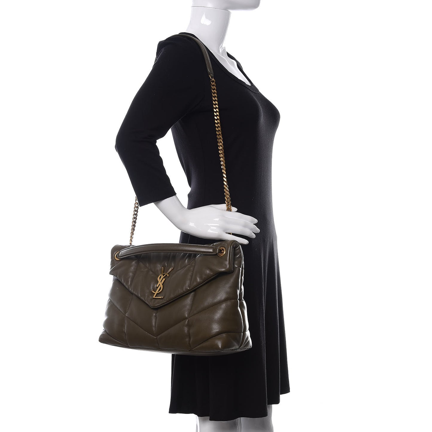 Lambskin Quilted Medium Loulou Puffer Monogram Chain Satchel Seaweed