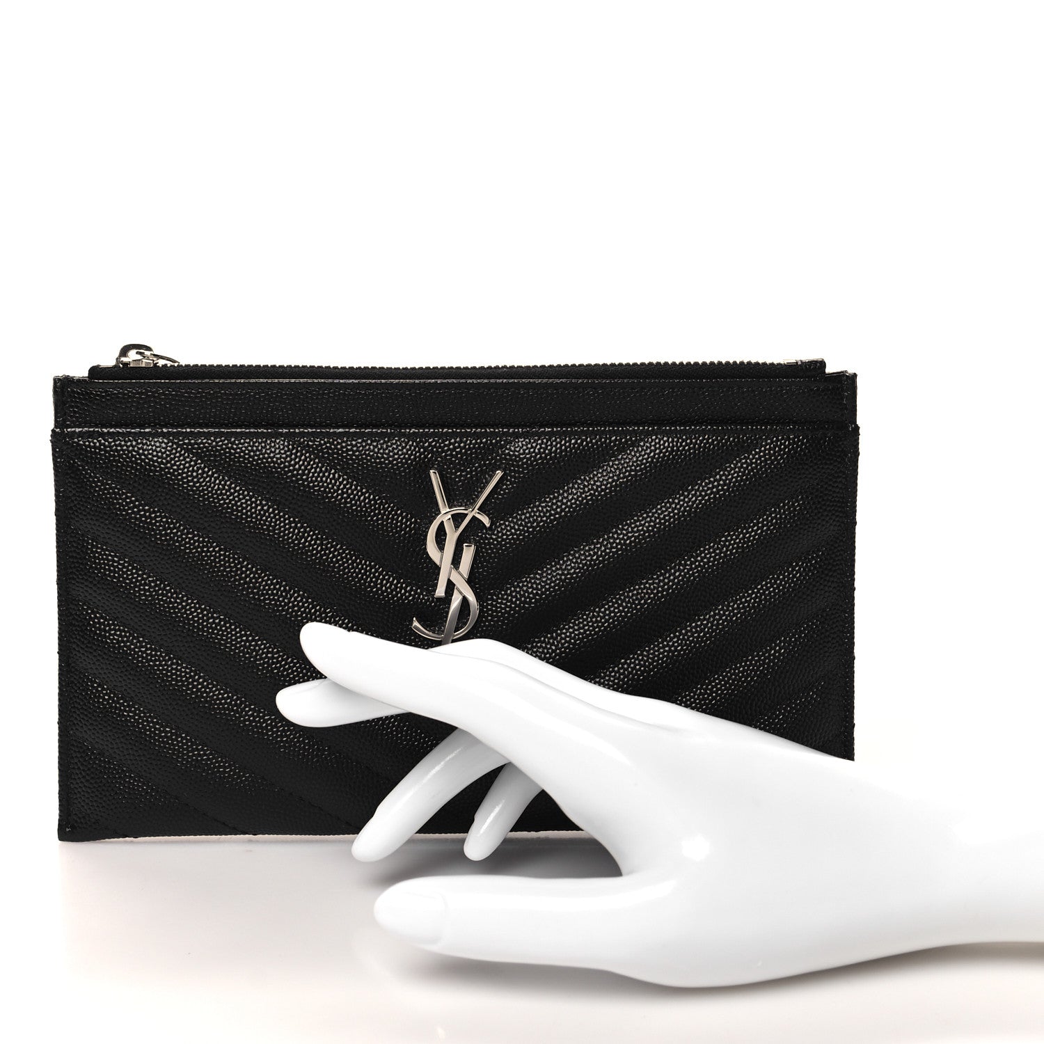 Saint Laurent Grain De Poudre Chevron Monogram Bill Pouch Black 2 of 8