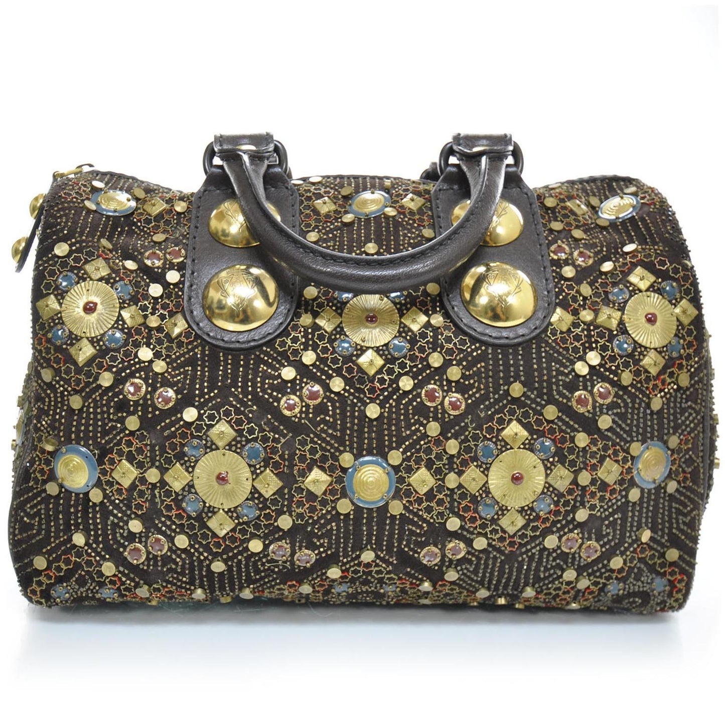 Suede Metal Embroidery Babouska Medium Boston Brown