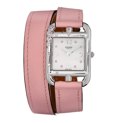 Hermes Stainless Steel Swift Diamond Pink Sapphire Mother of Pearl 23mm Cape Cod Double Tour Quartz Watch Rose Sakura 1 of 5