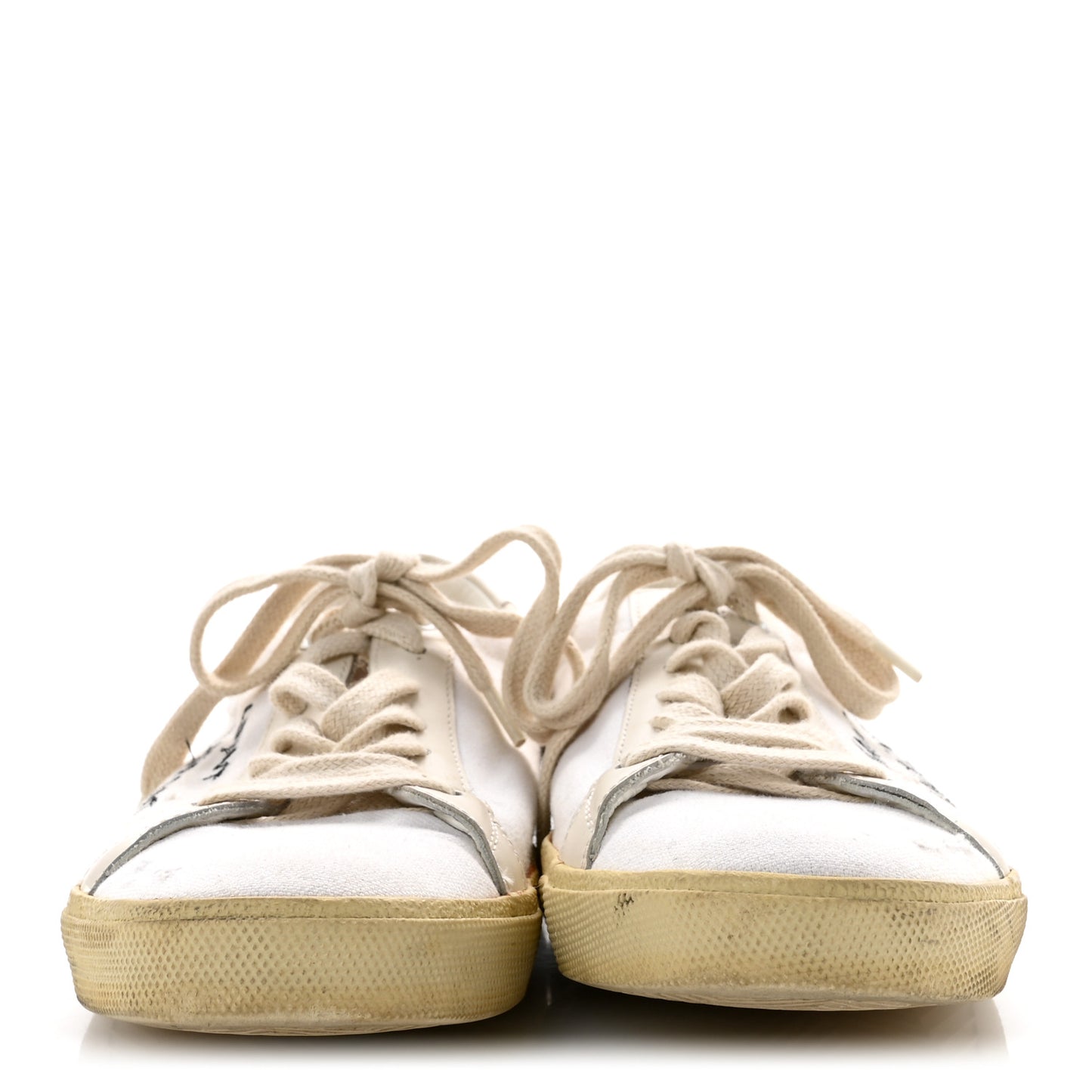 Distressed Canvas Court Classic Sneakers 39 Panna