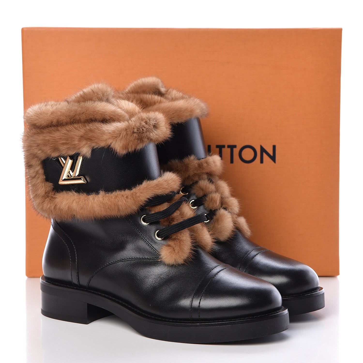 Louis Vuitton Mink Fur Calfskin Wonderland Ranger Boots 37.5 Black 9 of 9