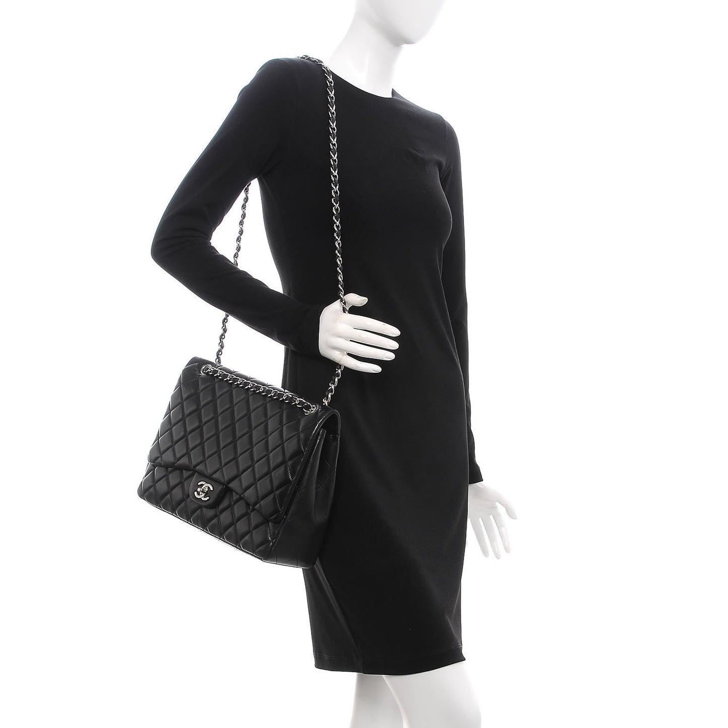 Lambskin Quilted Maxi Single Flap Black