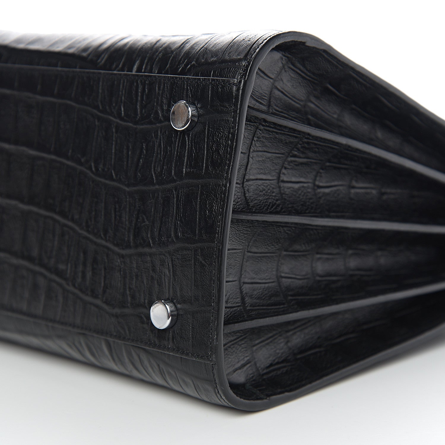 Saint Laurent Calfskin Crocodile Embossed Small Sac de Jour Black 8 of 9